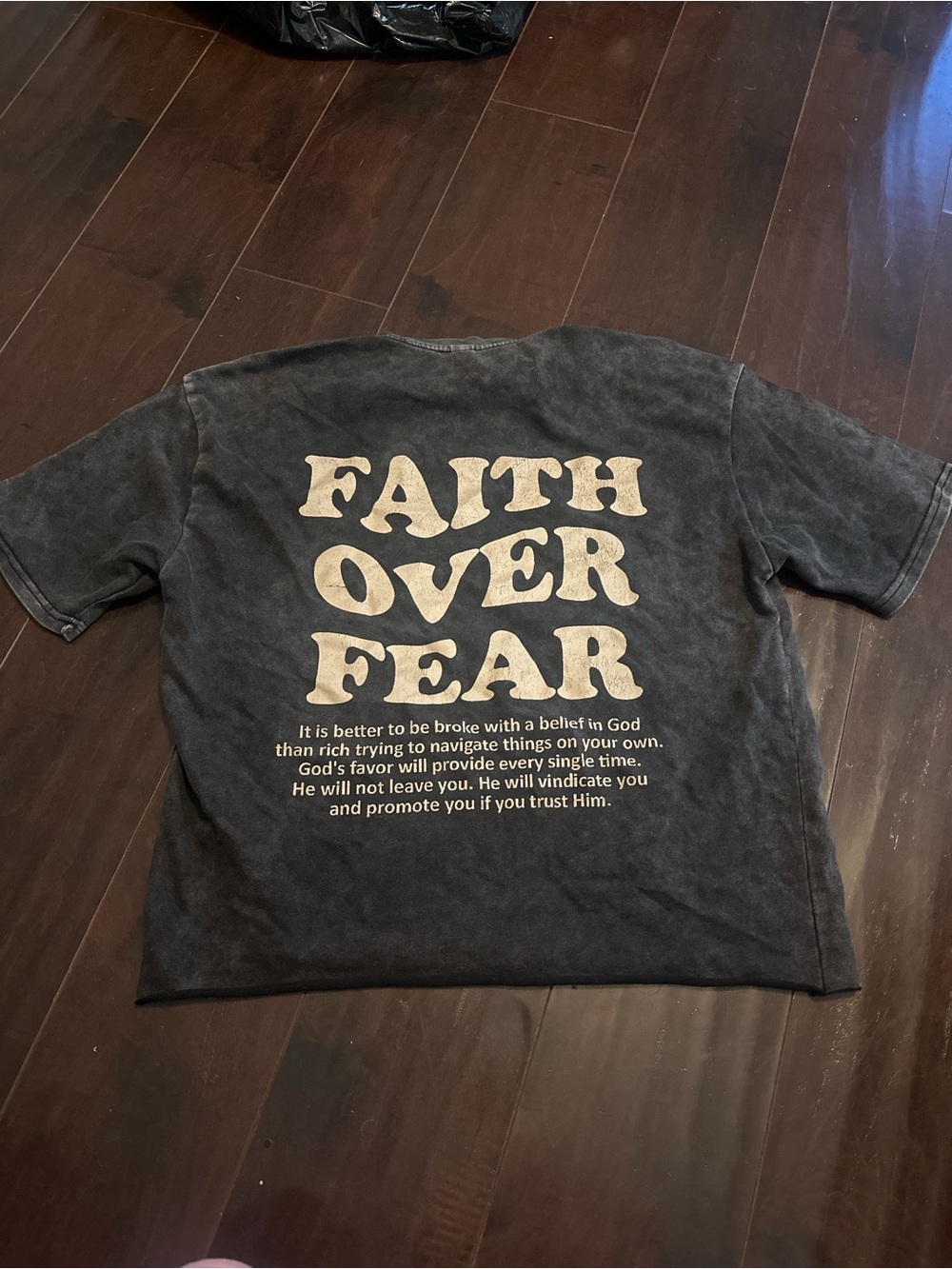 Faith Over Fear Graphic Kids Tee - Black Inspirational Back Print